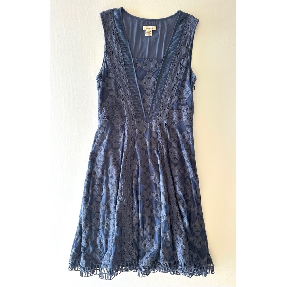 Sundance Navy Blue Lace A-Line Dress